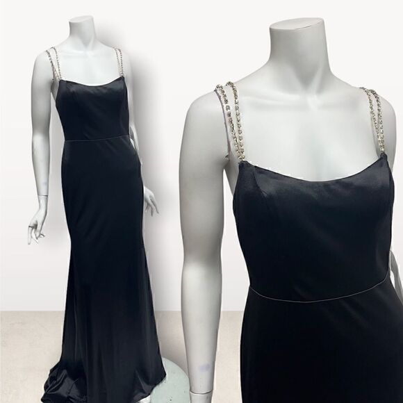 IEENA for Mac Duggal Black Gown With Rhinestone Straps - Picture 1 of 8